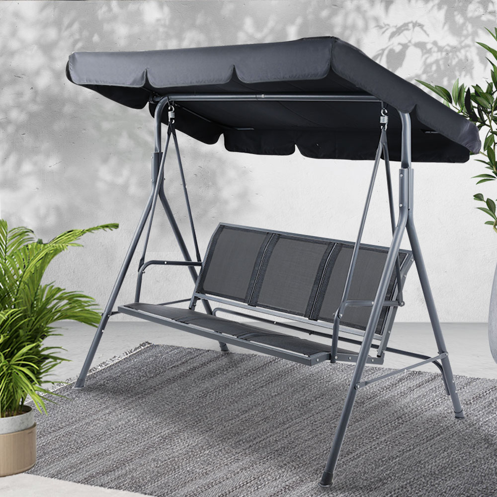Gardeon 3 Seater Mesh Swing Chair Black