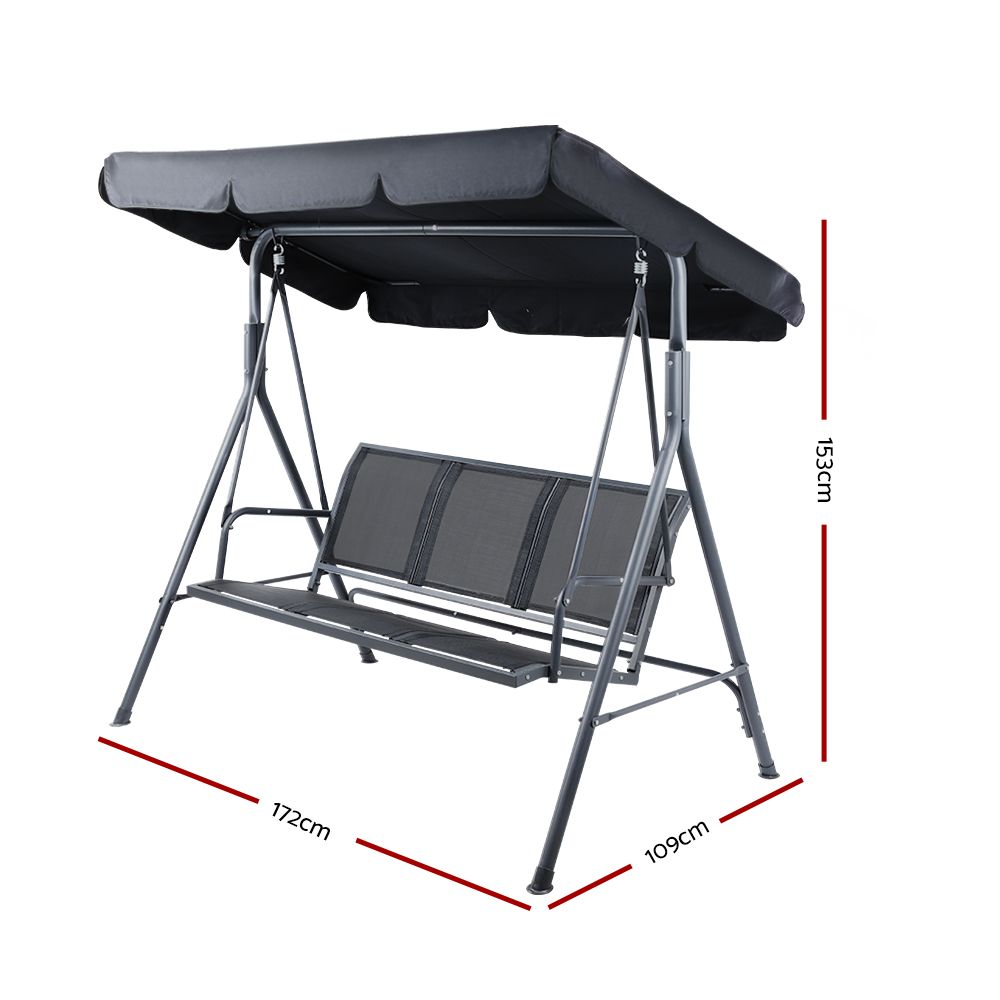 Gardeon 3 Seater Mesh Swing Chair Black view 2