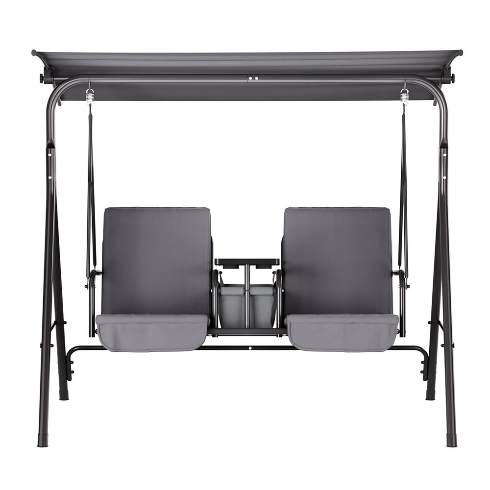 Gardeon 2 Seater Swing Chair with Cup Holder Grey view 3