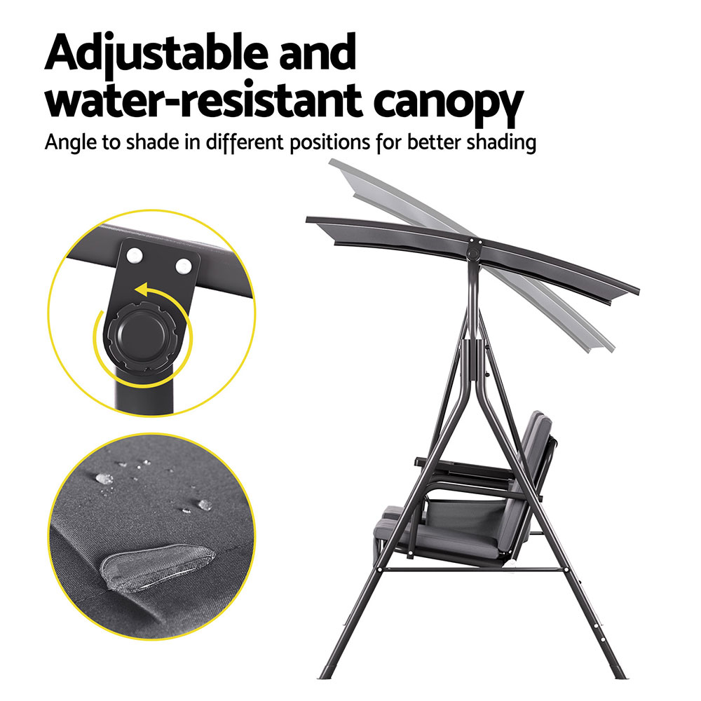 Gardeon 2 Seater Swing Chair with Cup Holder Grey view 4