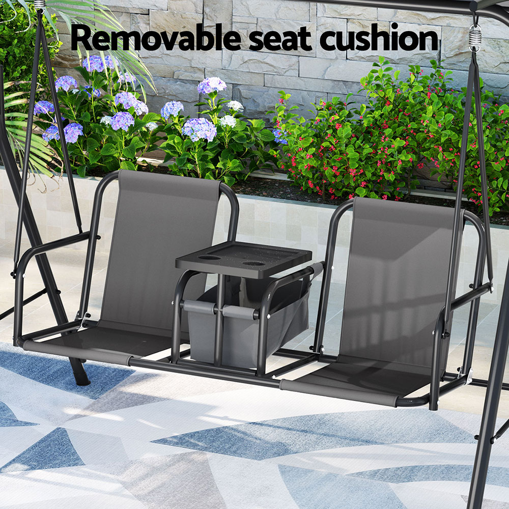 Gardeon 2 Seater Swing Chair with Cup Holder Grey view 5