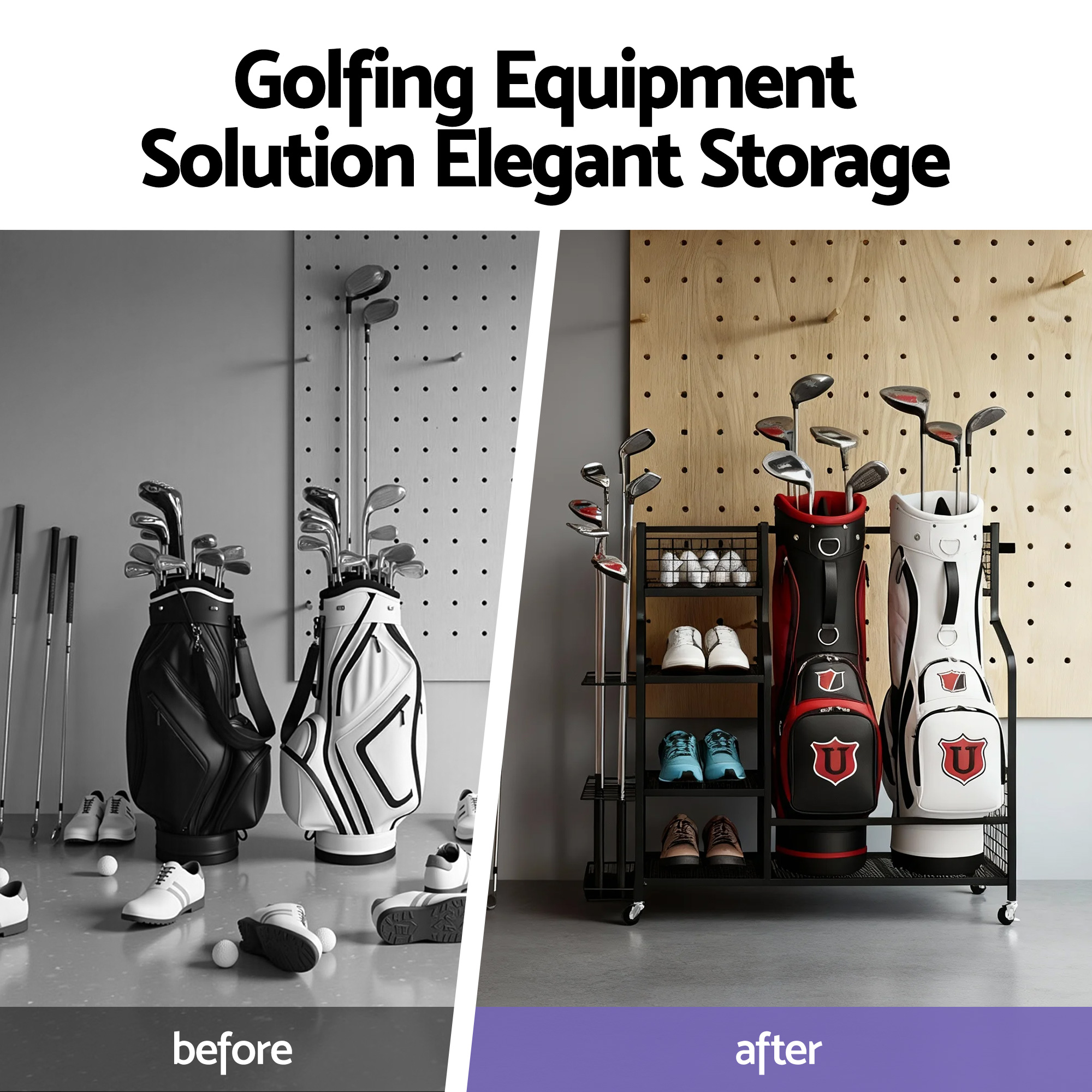 Everfit Golf Bag Storage Organiser with Wheels view 5