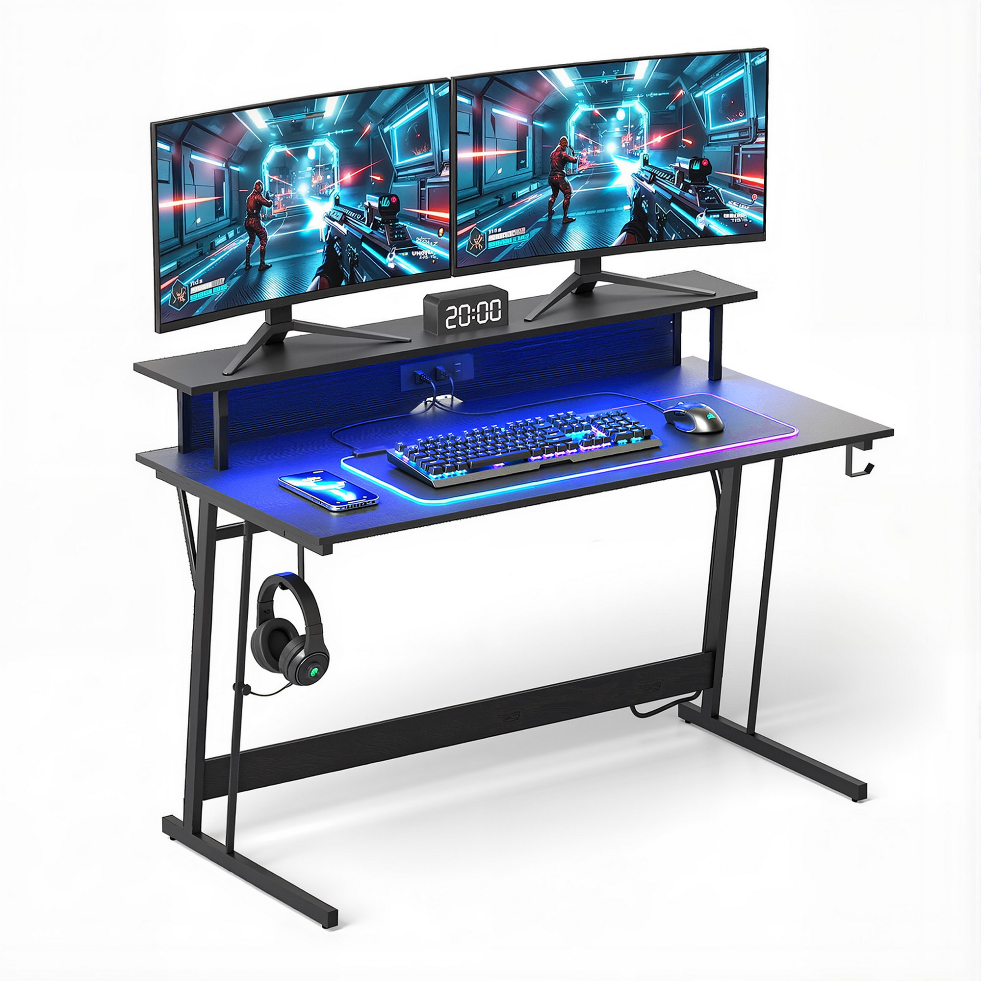 Artiss Gaming Desk with LED Lights and Monitor Shelf 120cm