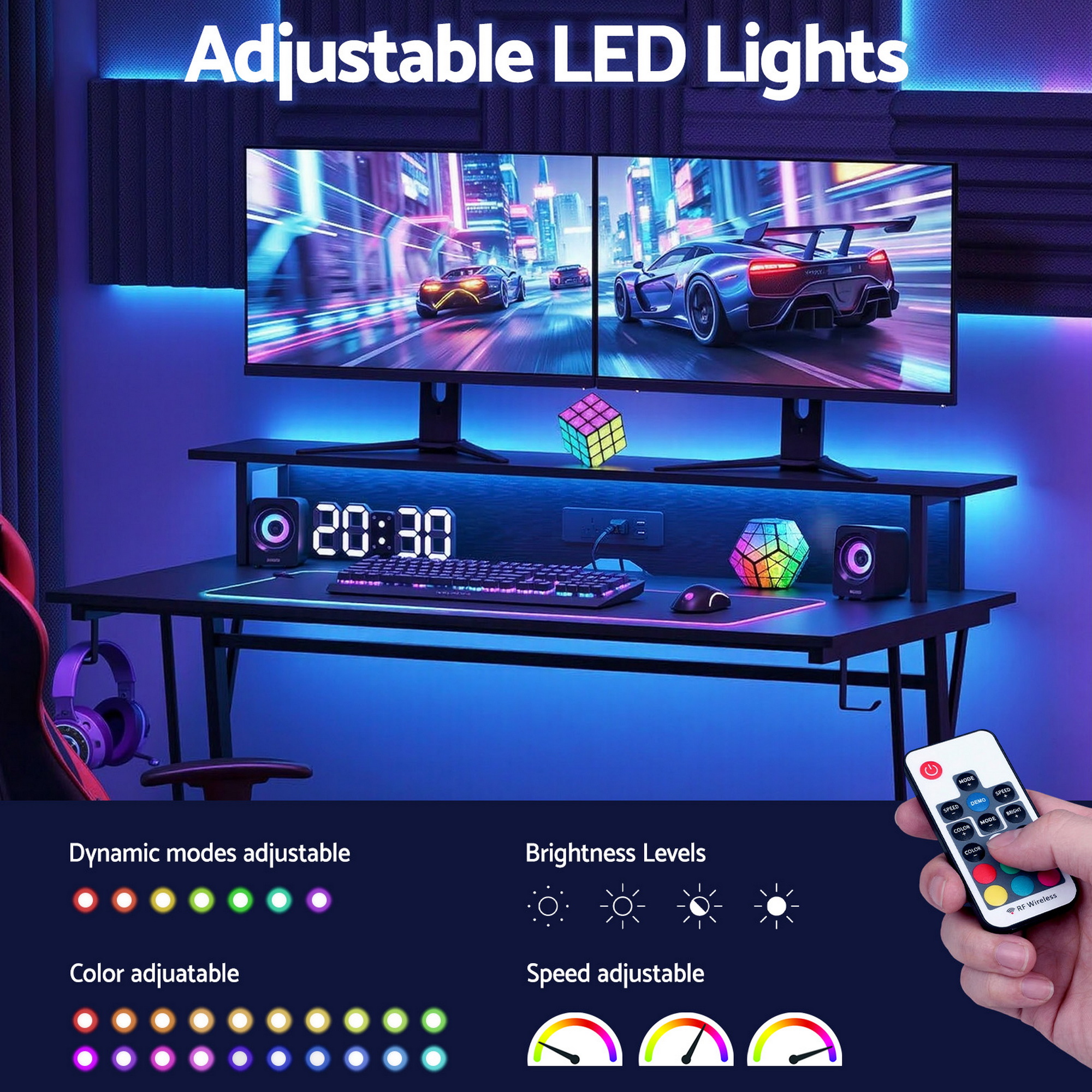 Artiss Gaming Desk with LED Lights and Monitor Shelf 120cm view 5