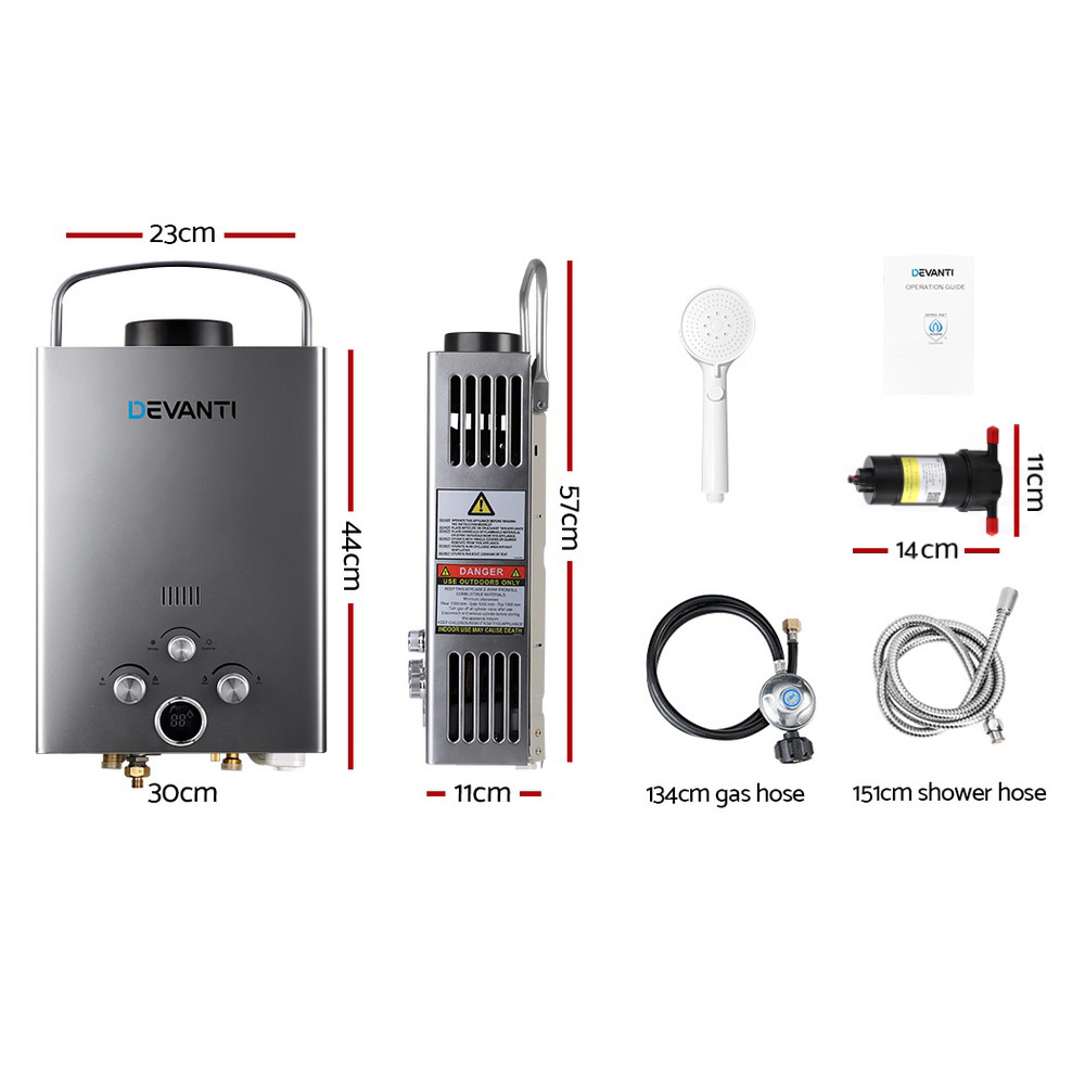 Devanti Portable Gas Water Heater with Pump Grey view 2