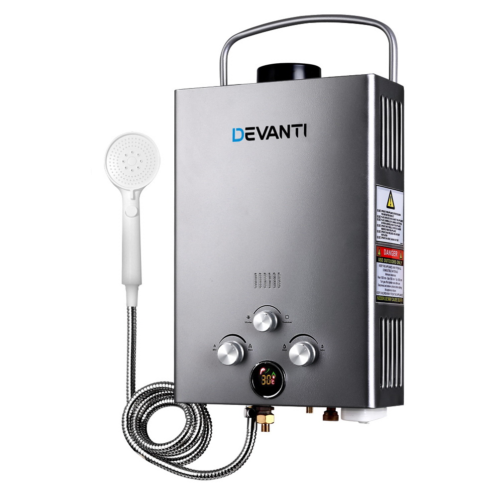 Devanti Portable Gas Water Heater LPG Grey