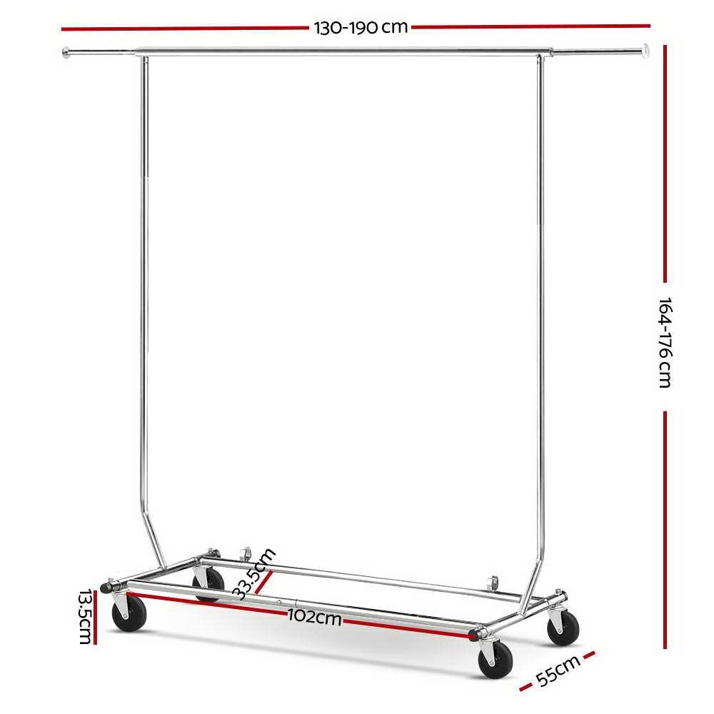 Artiss Adjustable Chrome Clothes Rack, Single Rail view 2