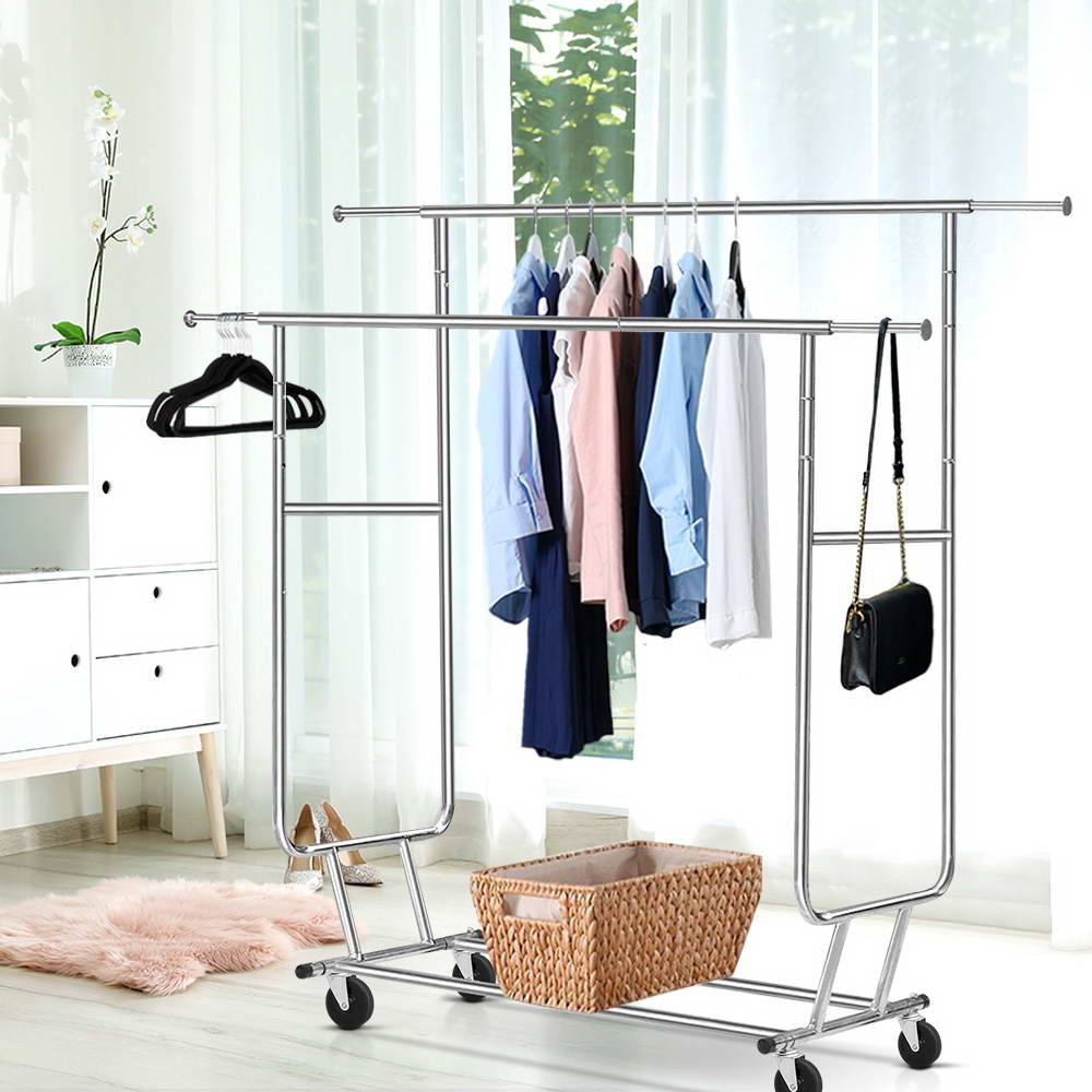 Artiss Adjustable Double Rail Clothes Rack with Wheels