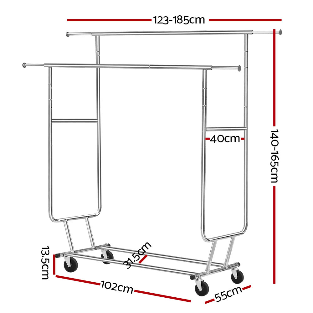Artiss Adjustable Double Rail Clothes Rack with Wheels view 2