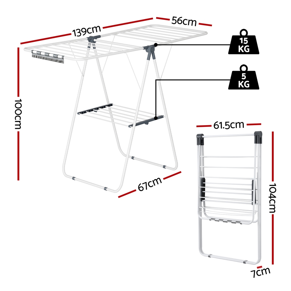 Artiss 2 Tier Foldable Clothes Rack 139cm White view 2