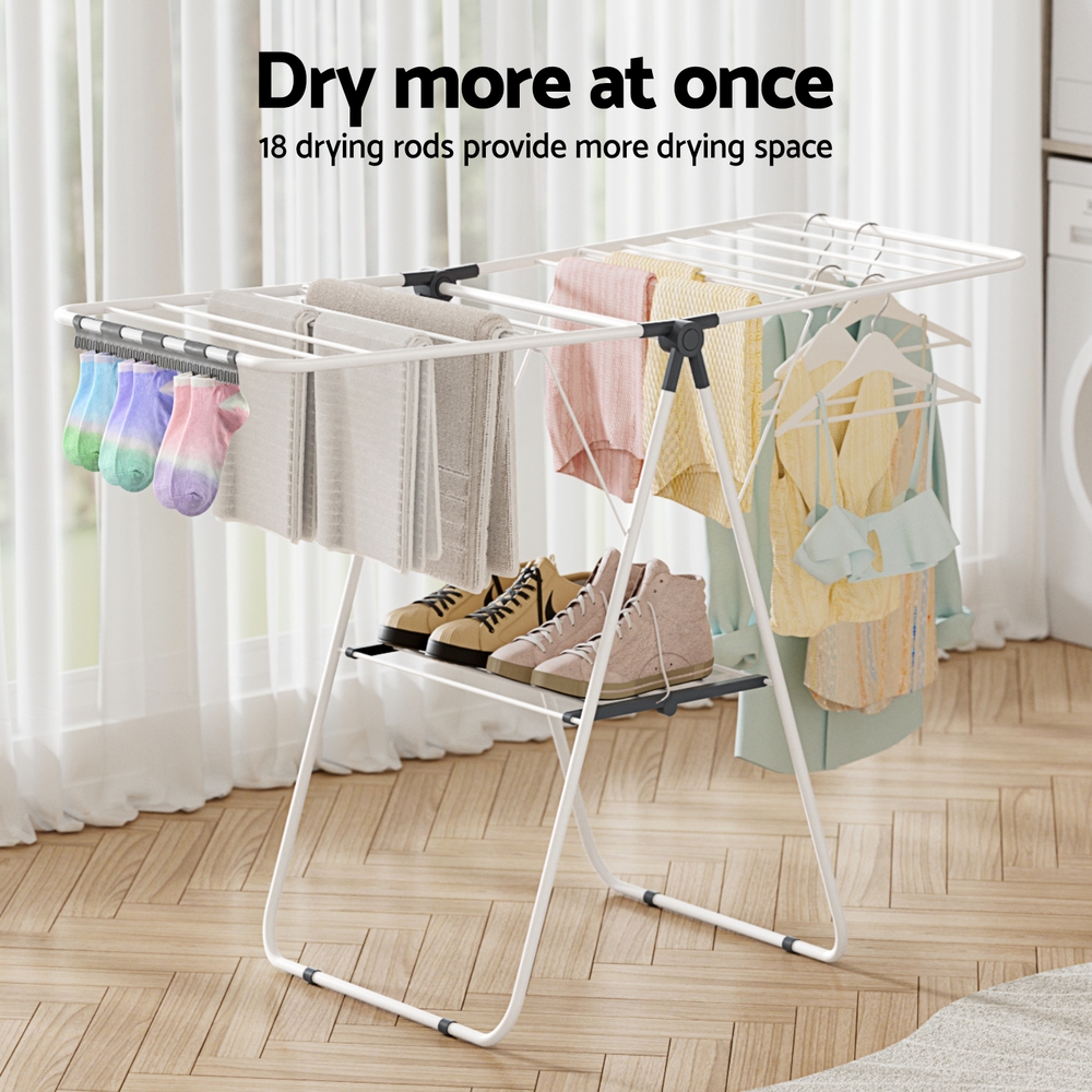 Artiss 2 Tier Foldable Clothes Rack 139cm White view 4