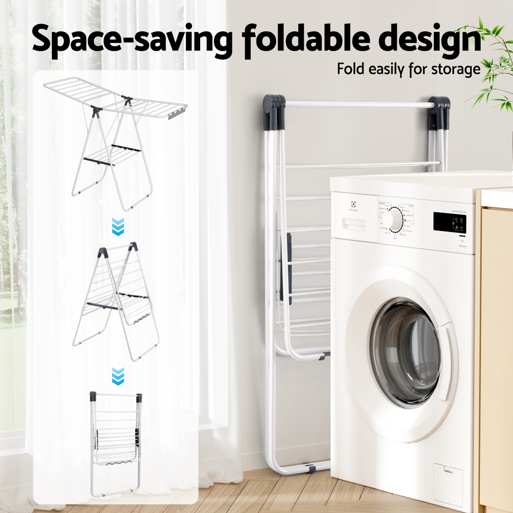 Artiss 2 Tier Foldable Clothes Rack 139cm White view 5