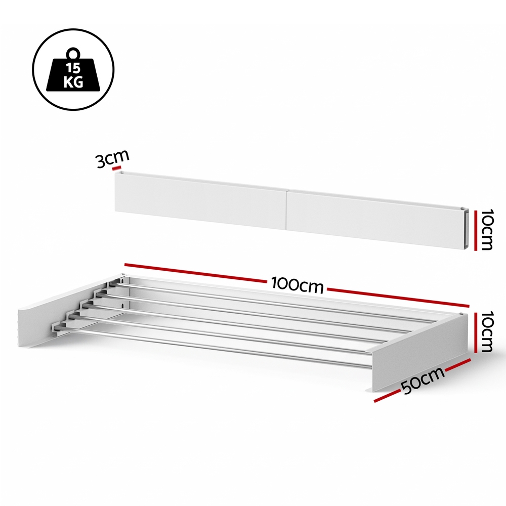 Artiss Wall Mounted Foldable Clothes Rack White view 2