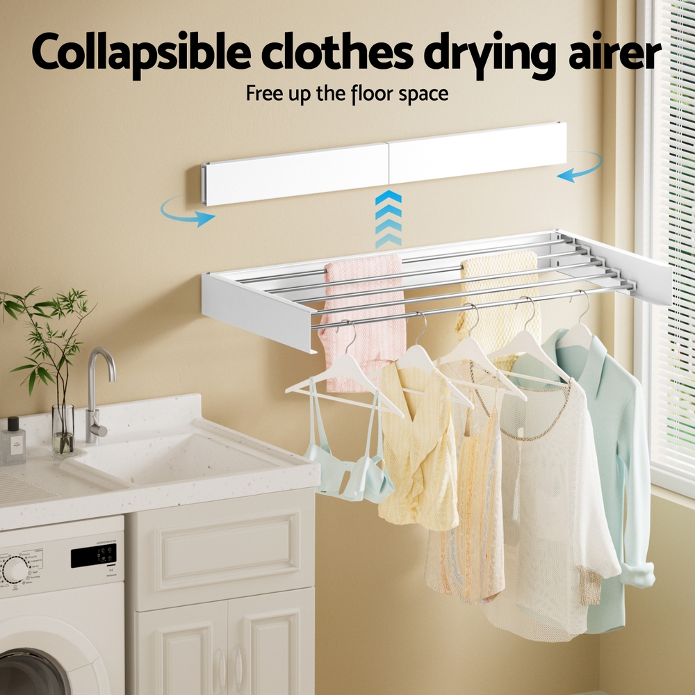 Artiss Wall Mounted Foldable Clothes Rack White view 4