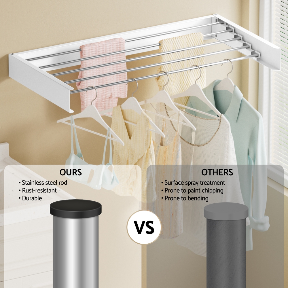 Artiss Wall Mounted Foldable Clothes Rack White view 5