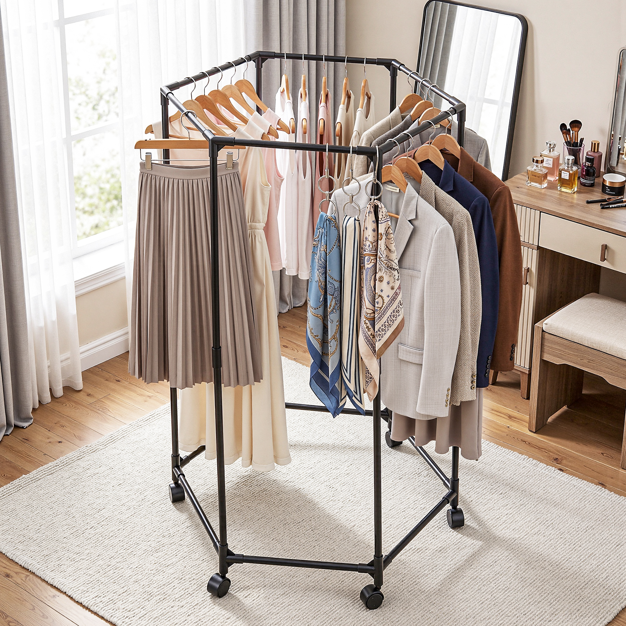 Artiss Clothes Rack Coat Stand 6 Rods on Wheels