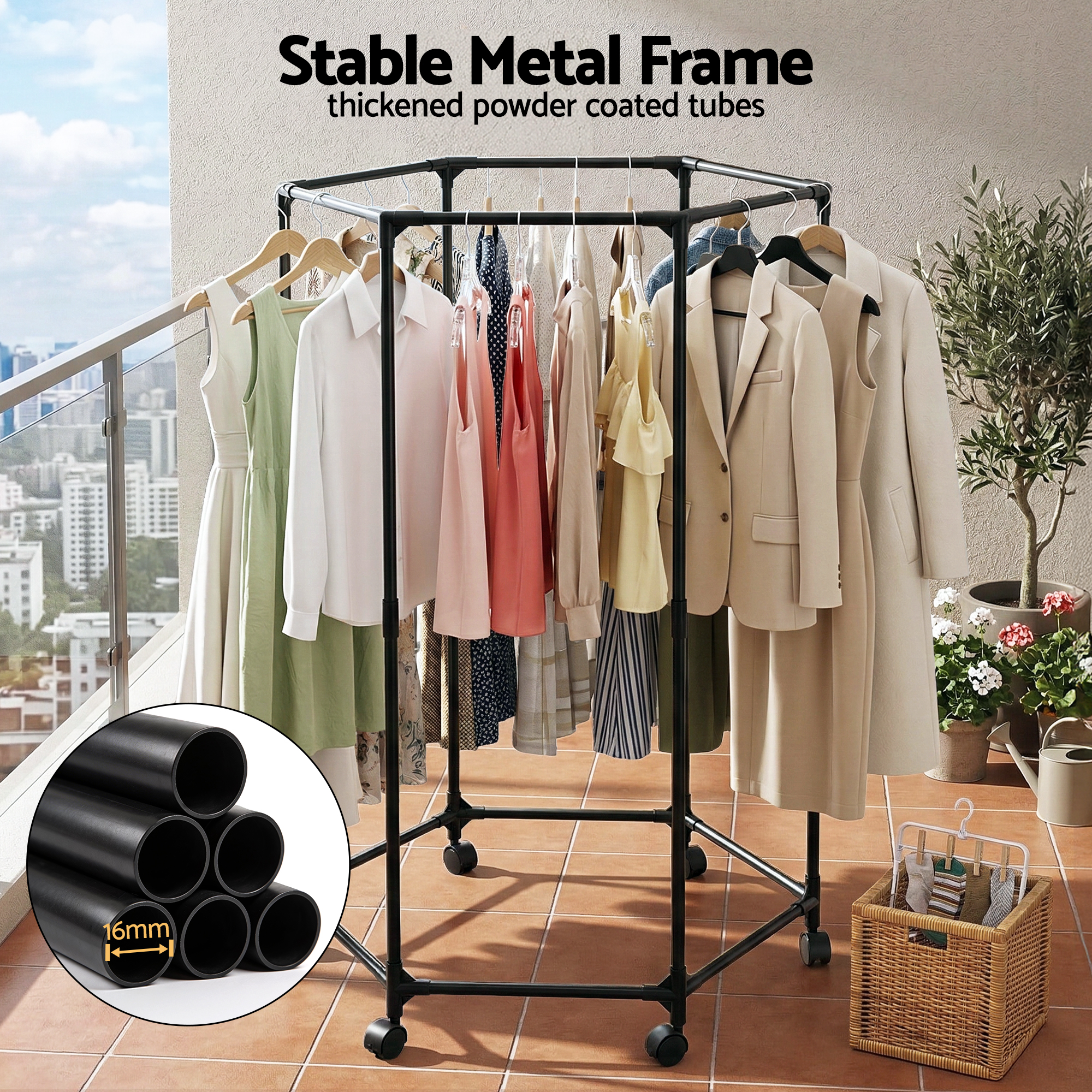 Artiss Clothes Rack Coat Stand 6 Rods on Wheels view 4