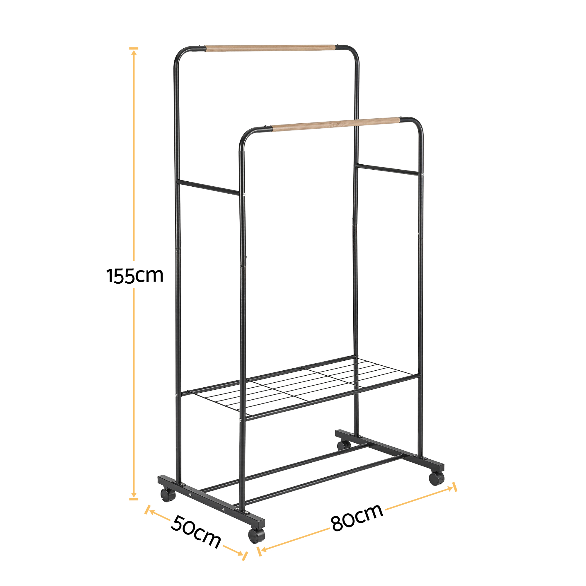 Artiss Double Rod Clothes Rack with 2 Storage Shelves view 3