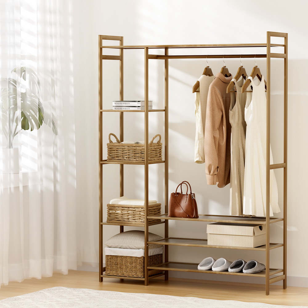 Artiss Bamboo Wardrobe Clothes Rack and Coat Stand