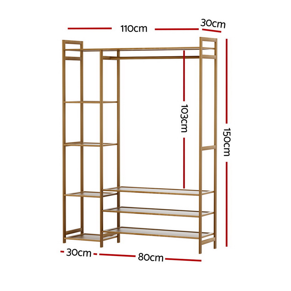 Artiss Bamboo Wardrobe Clothes Rack and Coat Stand view 4