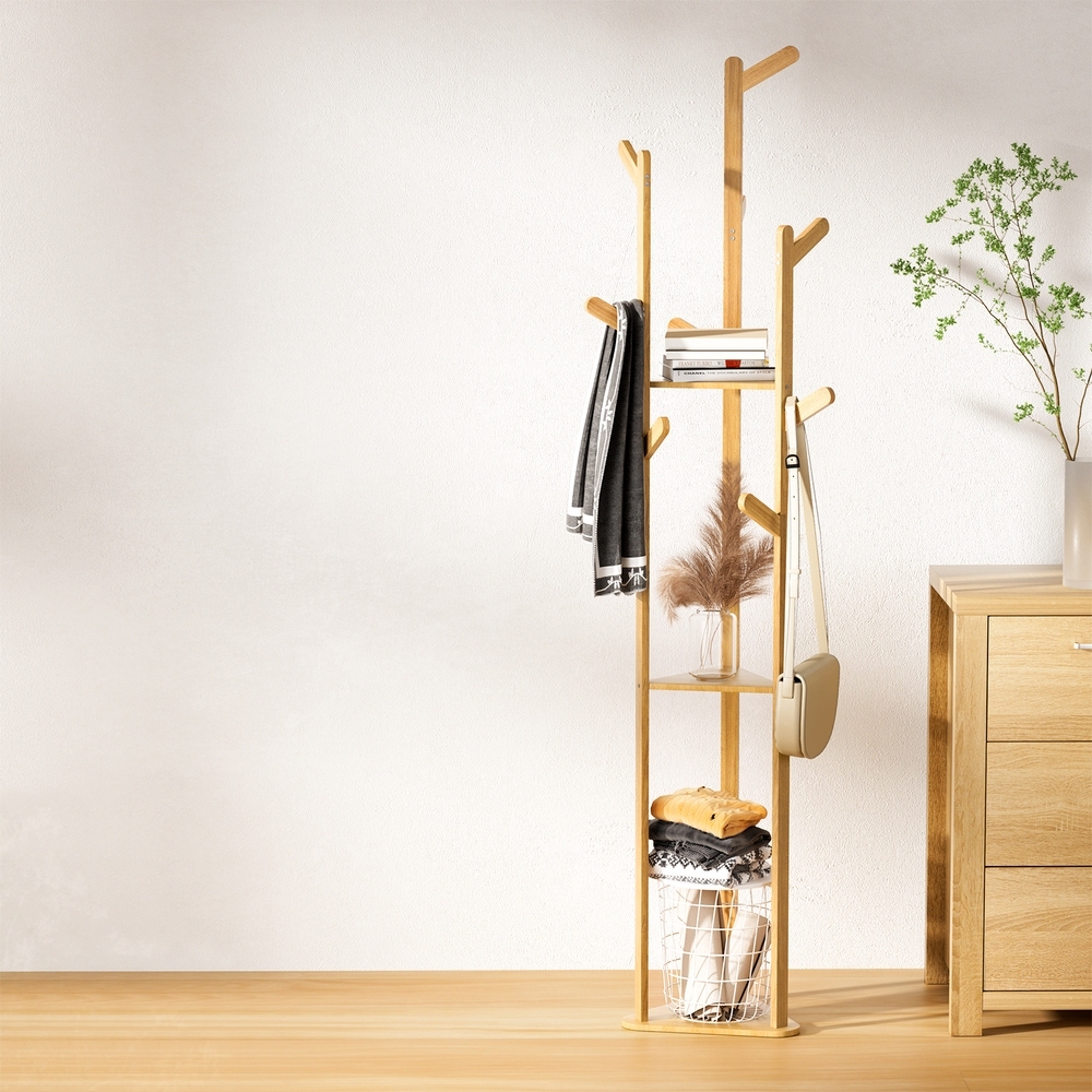 Artiss Bamboo Clothes Rack with 9 Hooks, 3-Tier