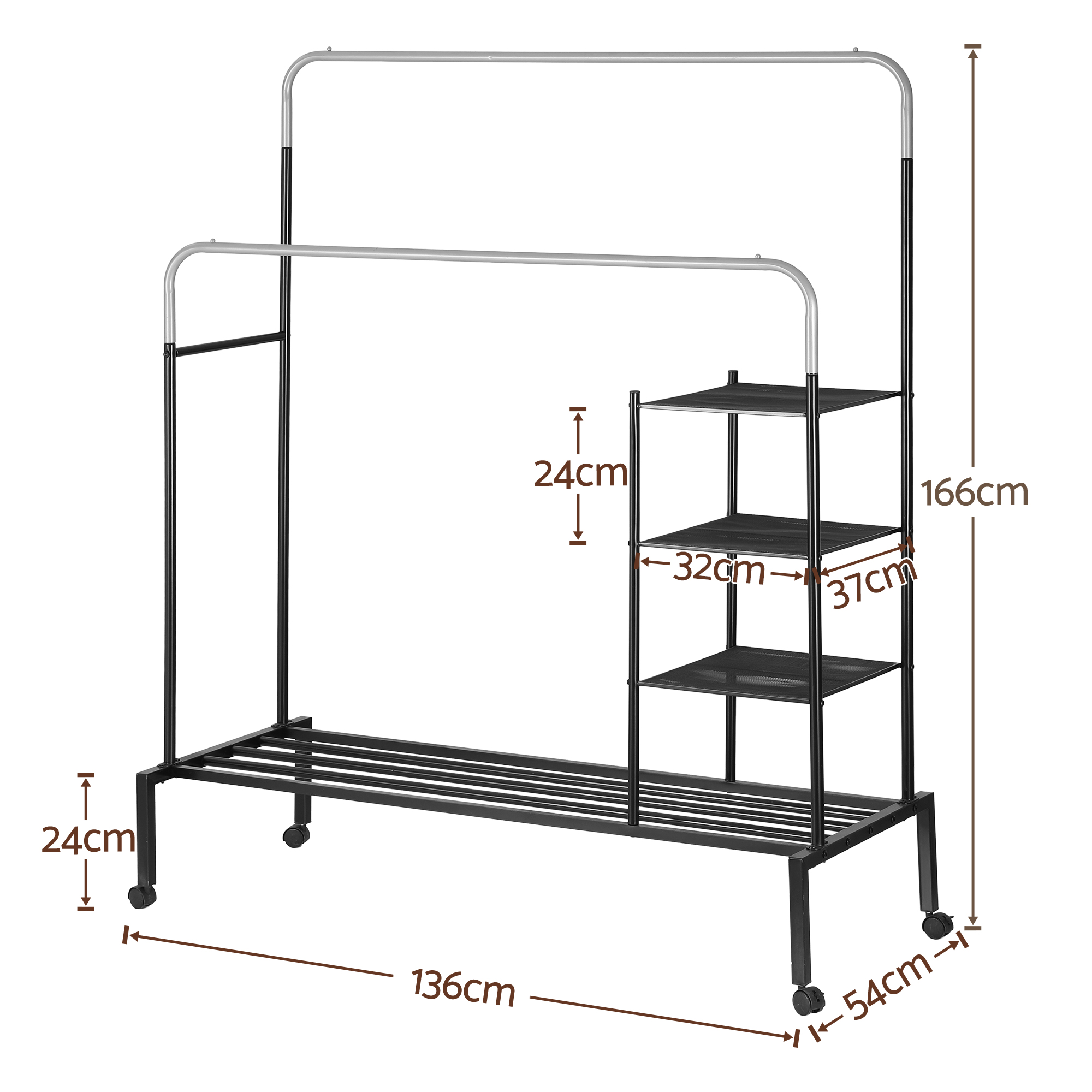 Artiss 4-in-1 Clothes Rack Double Rod Shoe Shelf view 3