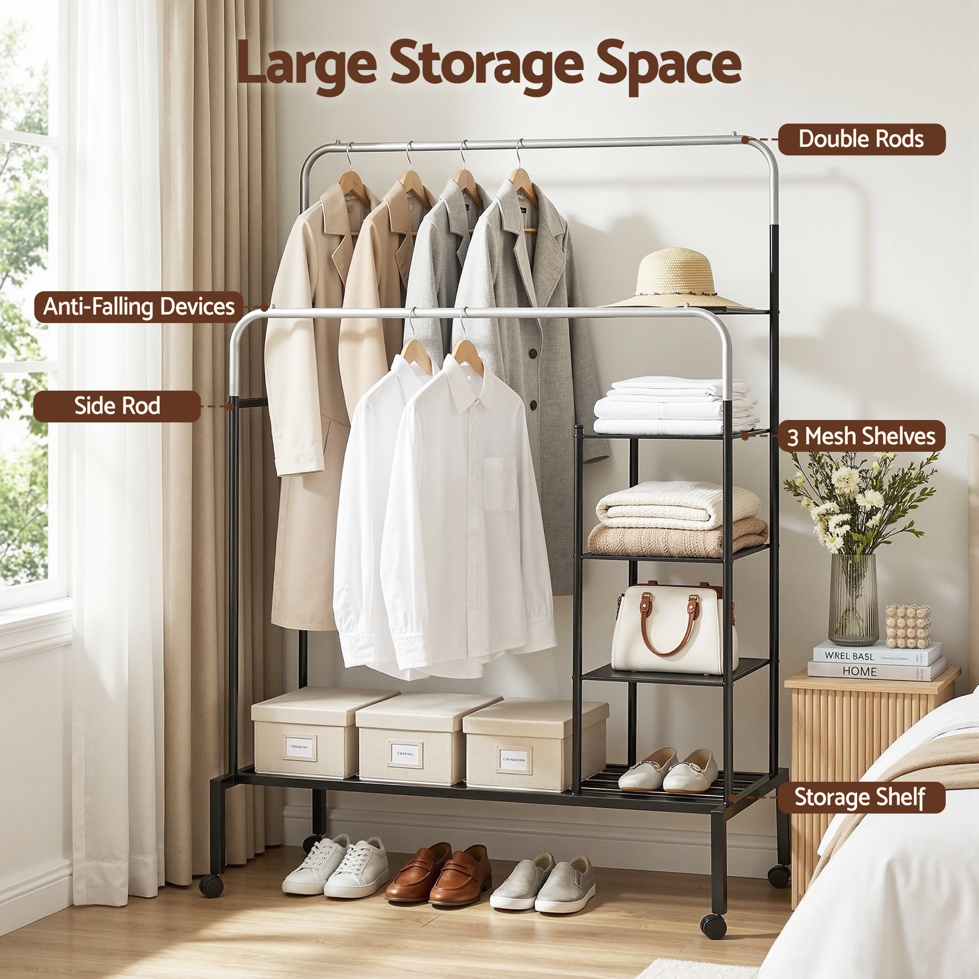 Artiss 4-in-1 Clothes Rack Double Rod Shoe Shelf view 5