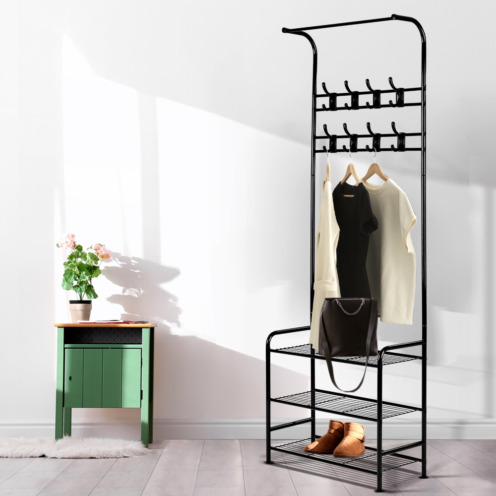 Artiss Metal Clothes Rack with Shelves, 179cm, Black