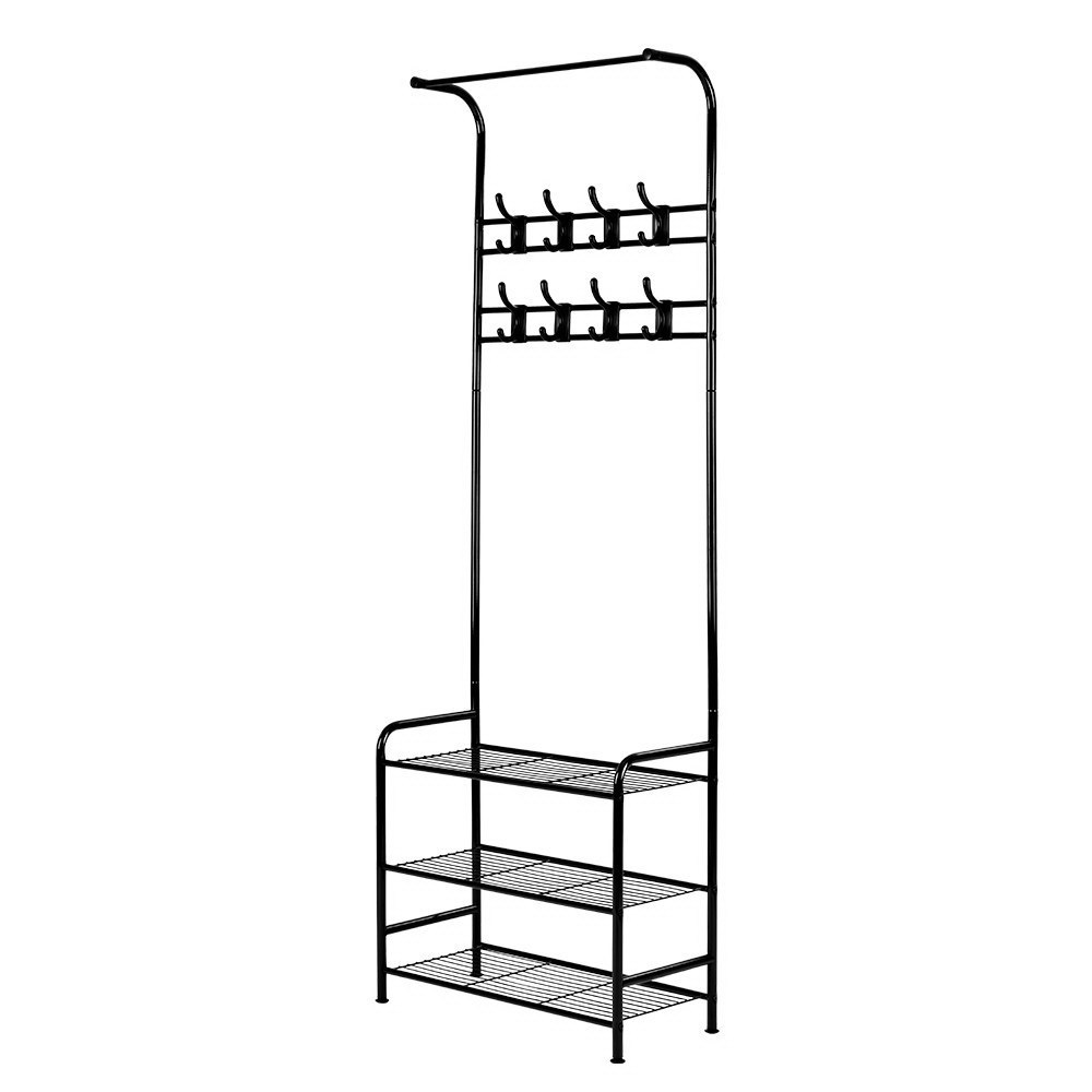Artiss Metal Clothes Rack with Shelves, 179cm, Black view 3