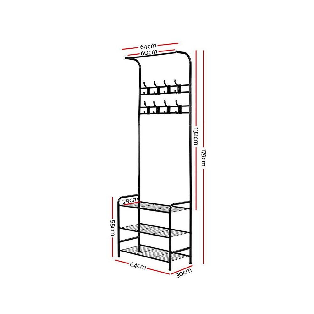 Artiss Metal Clothes Rack with Shelves, 179cm, Black view 4