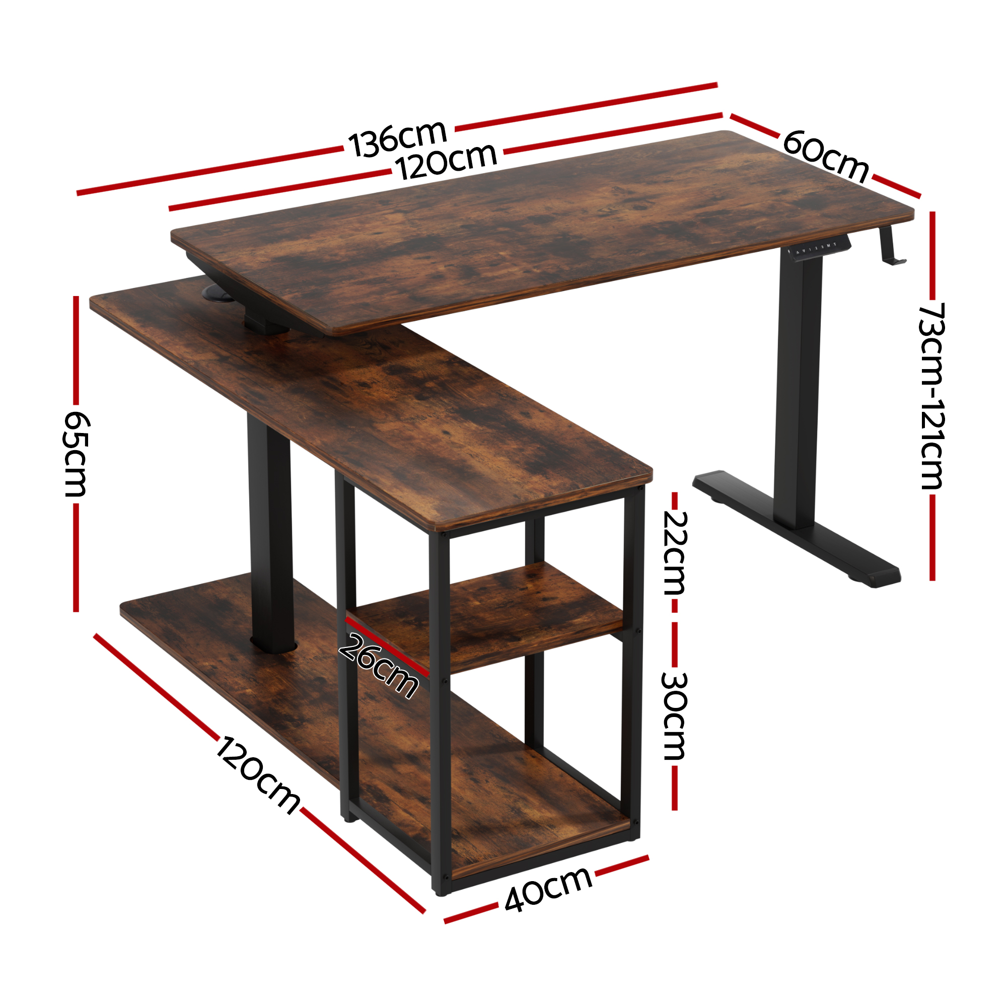 Artiss Electric Standing Desk L Shaped 120cm Rustic Brown view 2