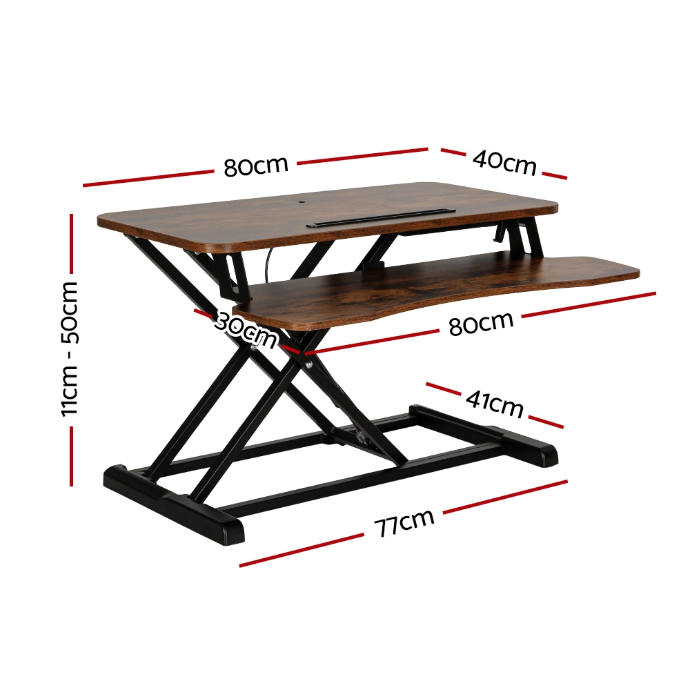 Artiss Standing Desk Riser 80cm Rustic Brown view 2