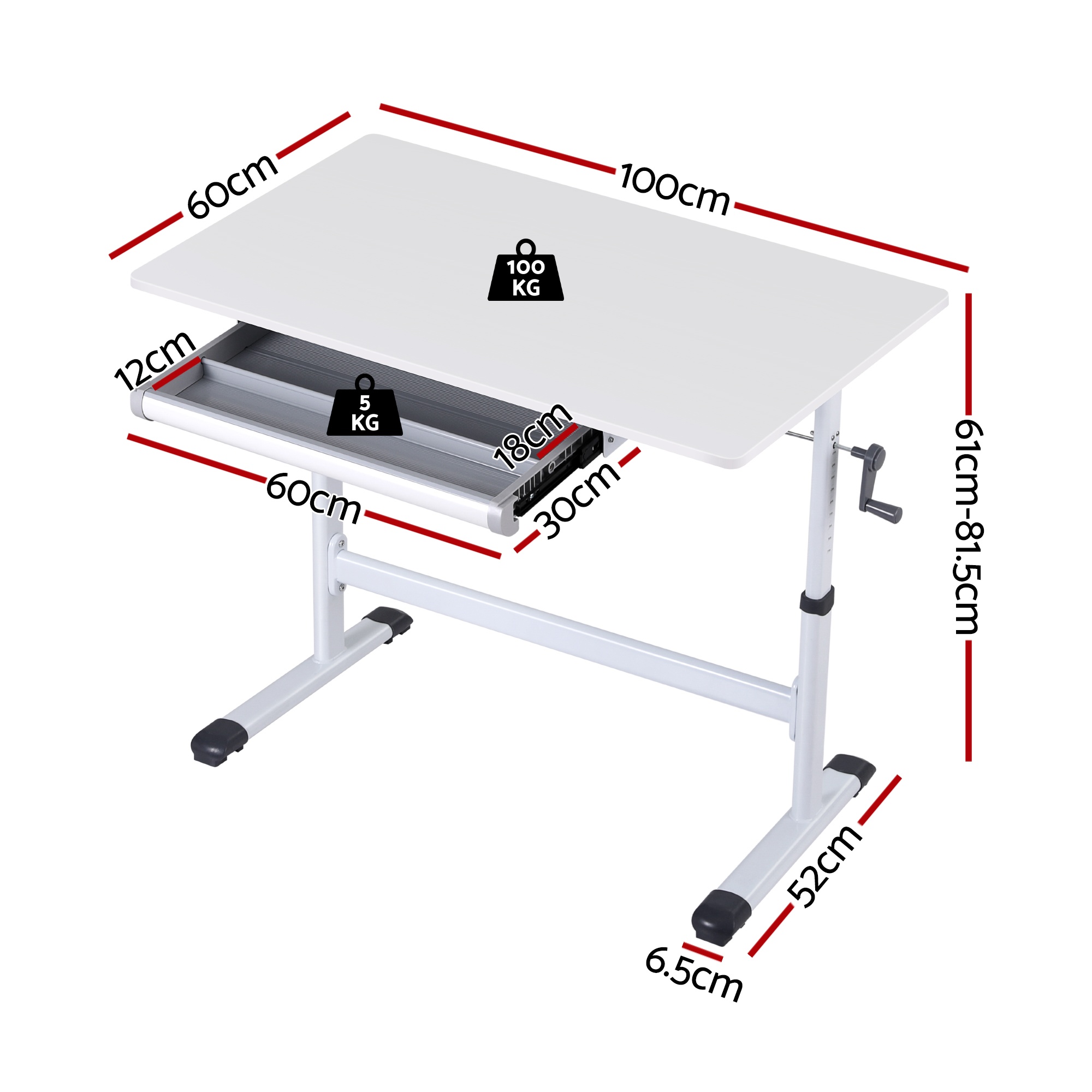 Artiss Height Adjustable Standing Desk 100cm White view 3