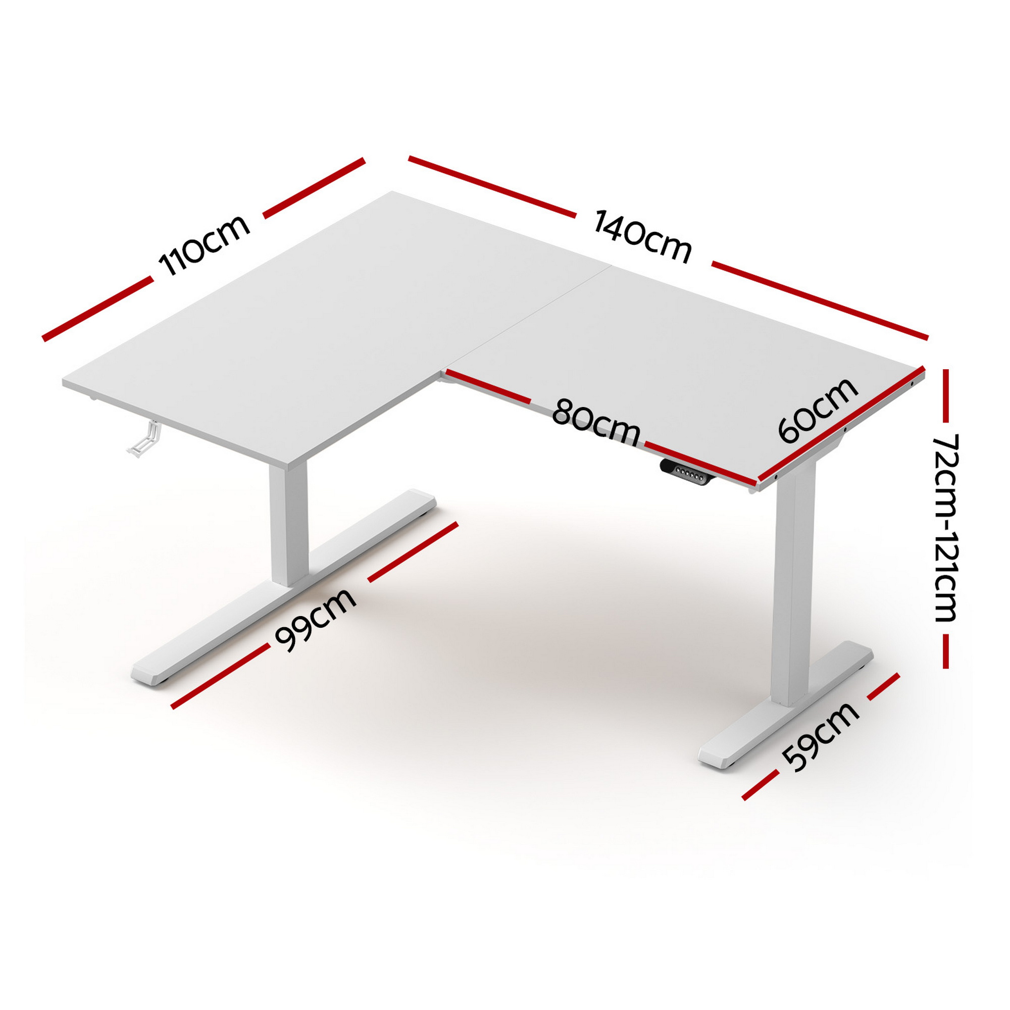 Artiss L Shape Standing Desk Electric Height Adjustable White view 2