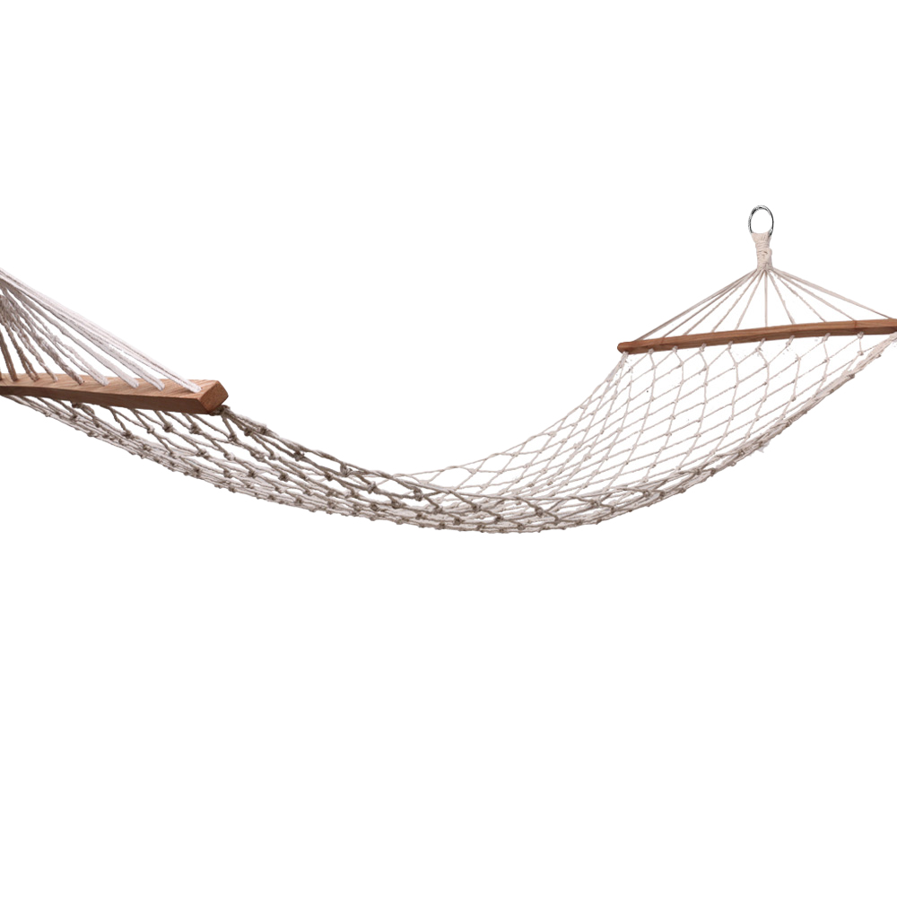 Gardeon Cream Mesh Hammock Bed with Wooden Rails