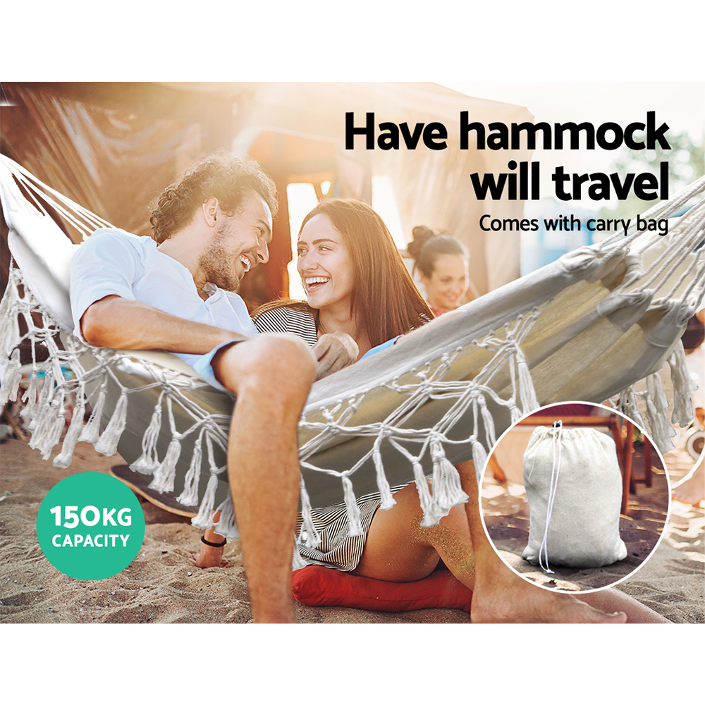 Gardeon Cream Tassel Rope Hammock Bed Chair view 5