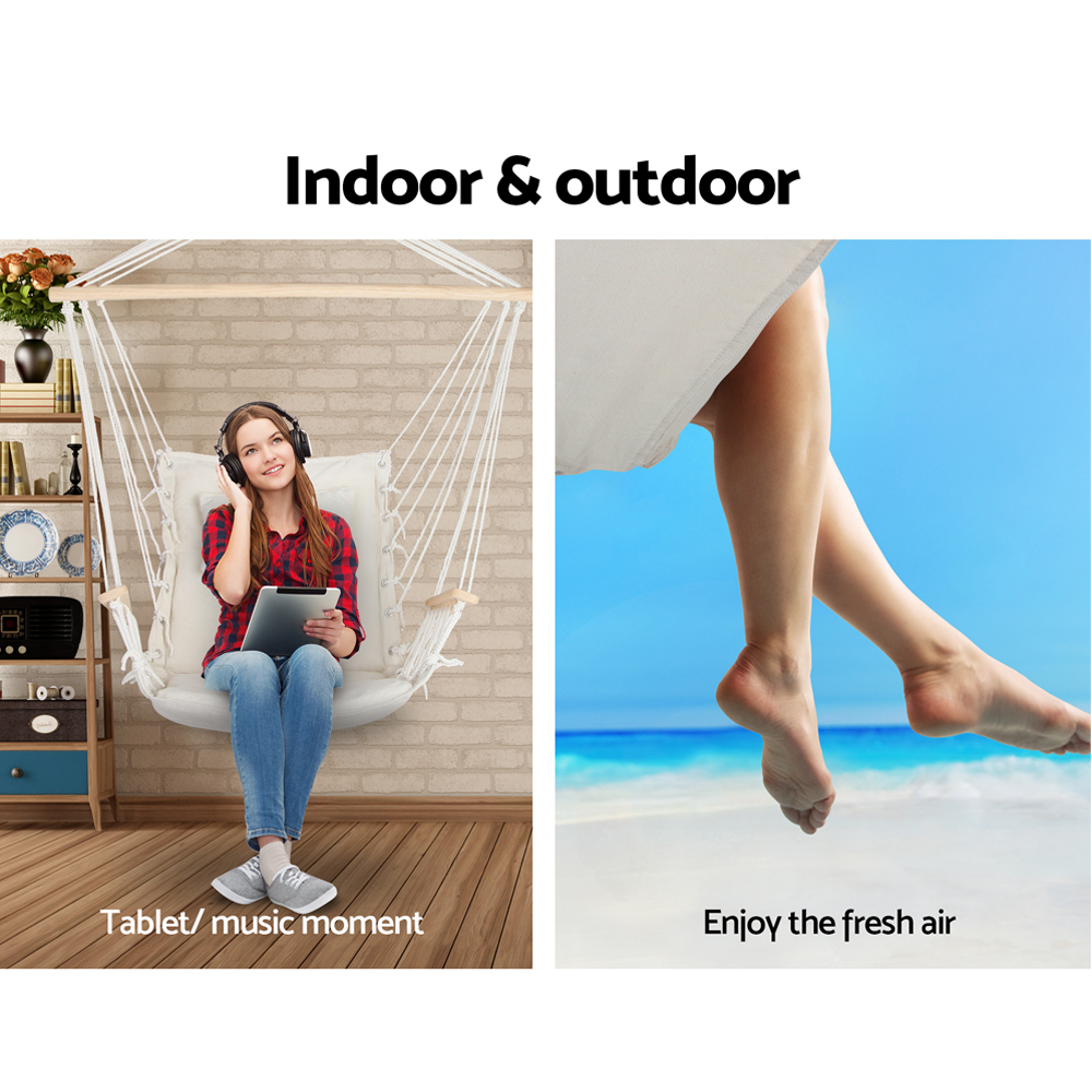Gardeon Cream Hammock Chair with Armrest view 3