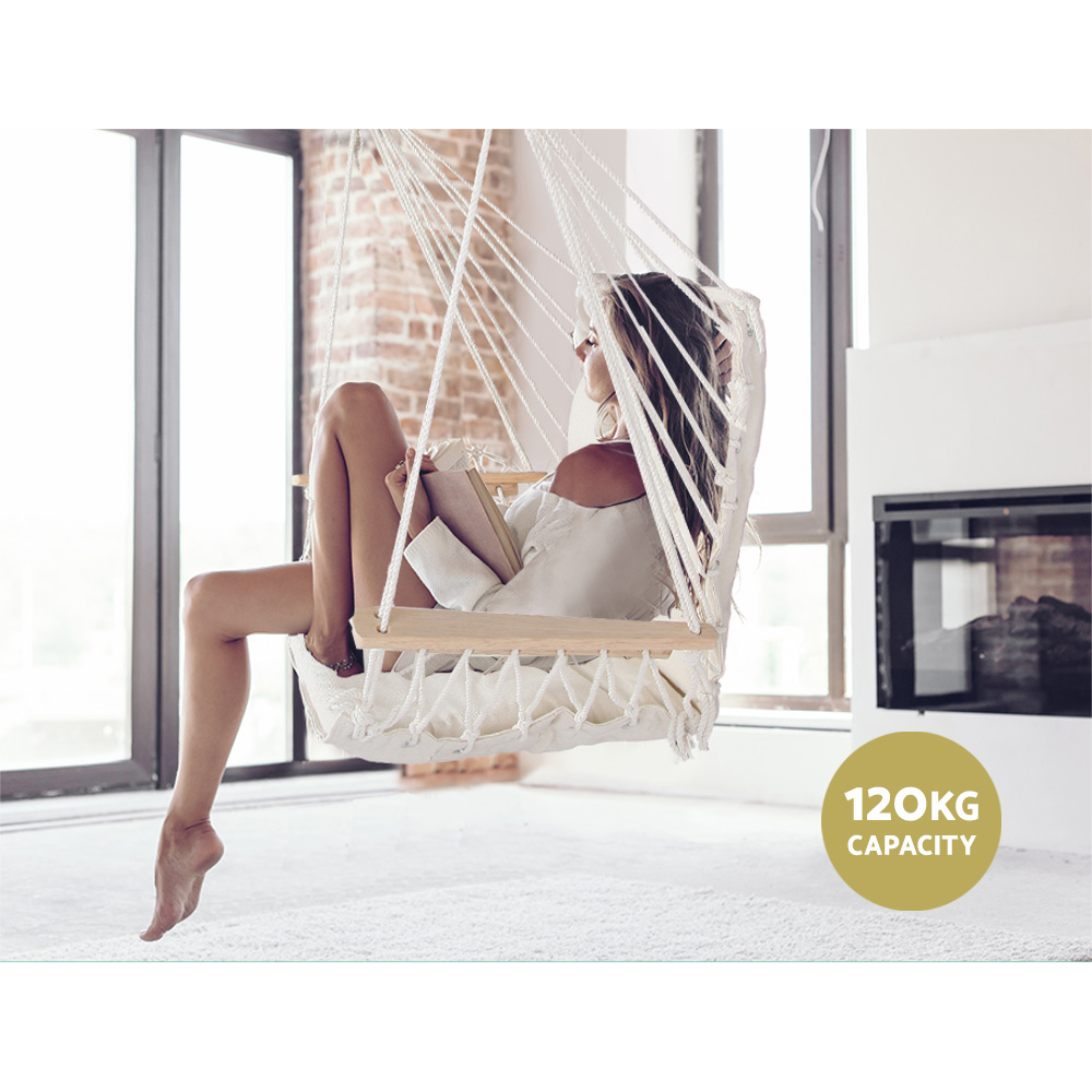 Gardeon Cream Hammock Chair with Armrest view 4