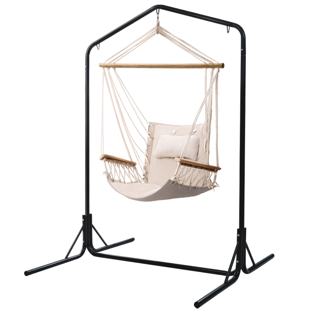 Gardeon Hammock Chair with Stand Timber Rail Cream