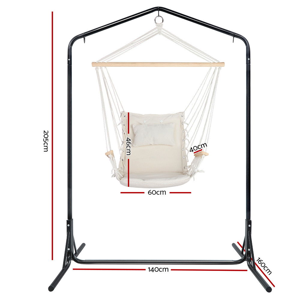 Gardeon Hammock Chair with Stand Timber Rail Cream view 2