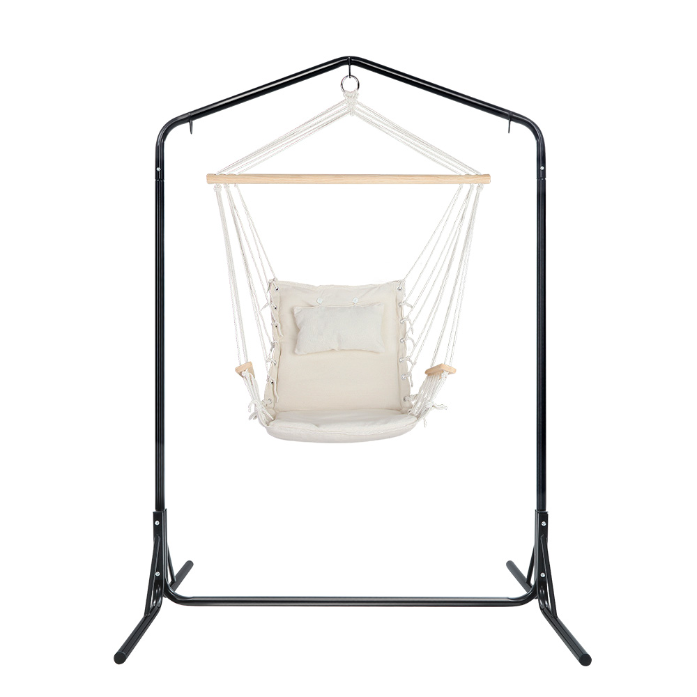 Gardeon Hammock Chair with Stand Timber Rail Cream view 3