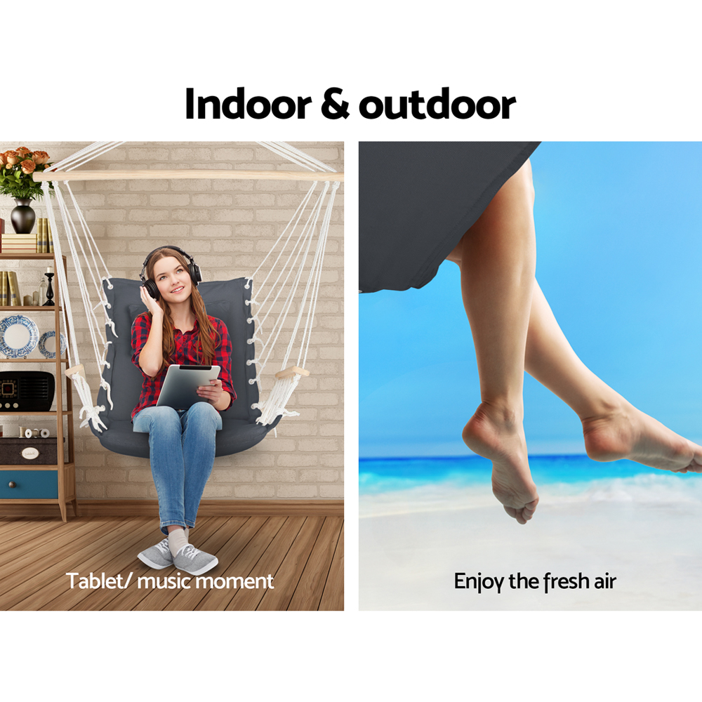 Gardeon Grey Hammock Chair with Armrest view 3