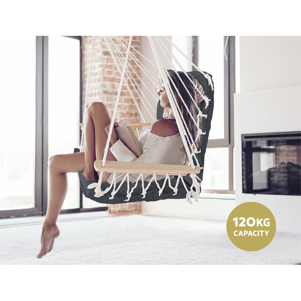 Gardeon Grey Hammock Chair with Armrest view 4