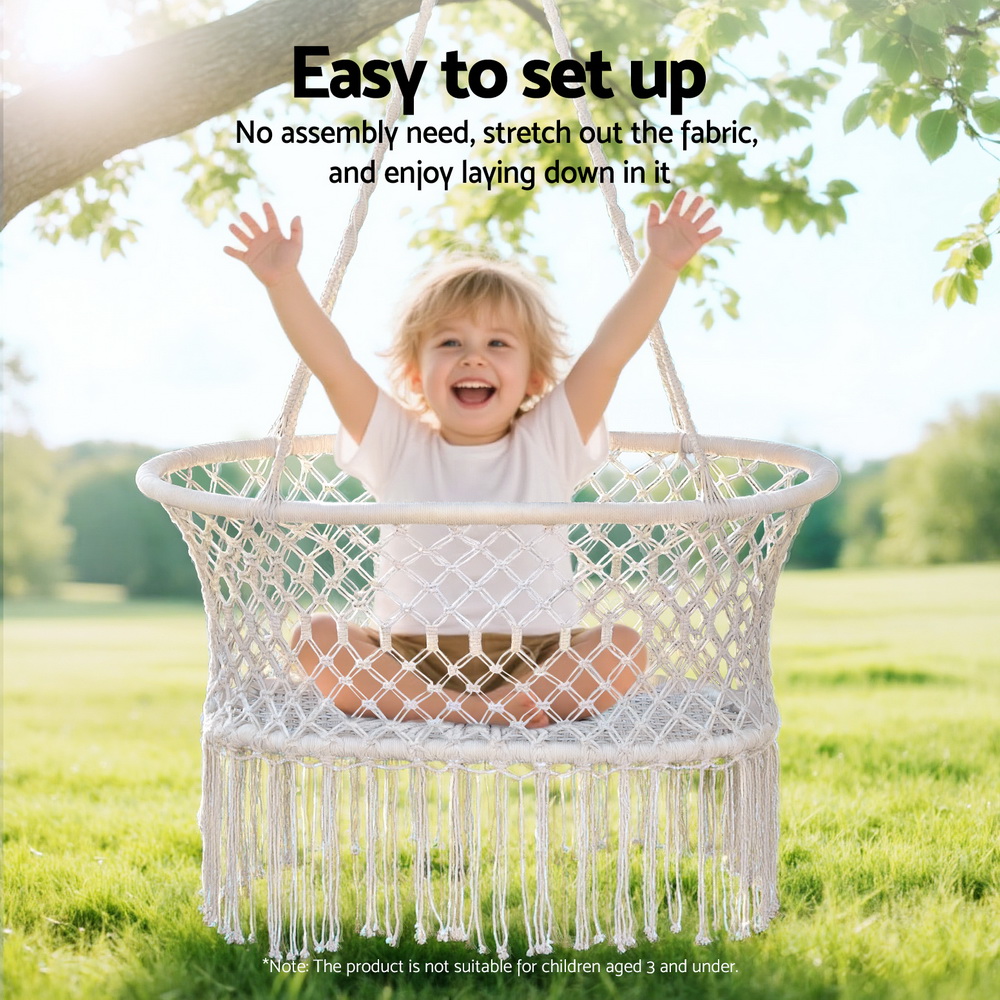 Gardeon Cream Cotton Hammock Chair for Kids view 5