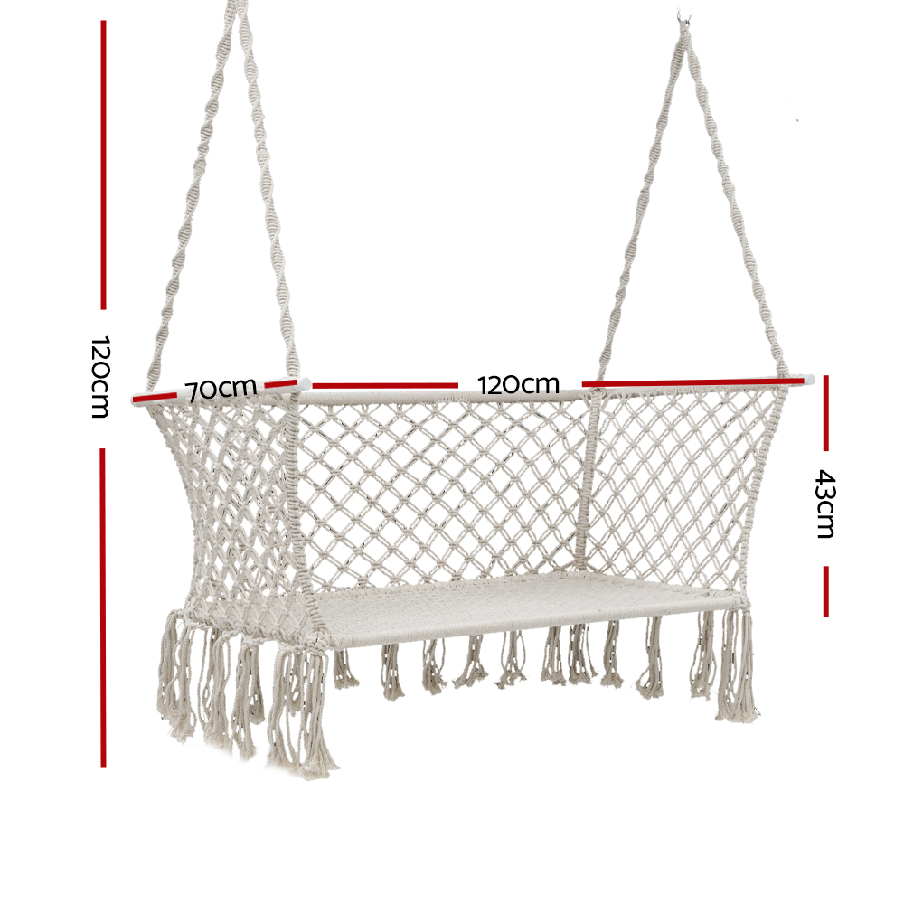 Gardeon Cream 2-Person Hammock Chair with Tassels view 2