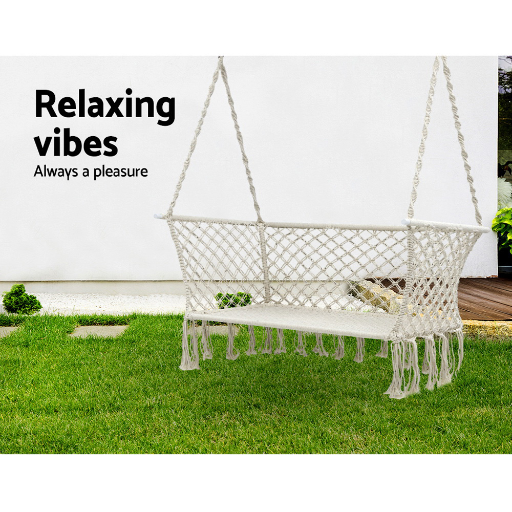 Gardeon Cream 2-Person Hammock Chair with Tassels view 3