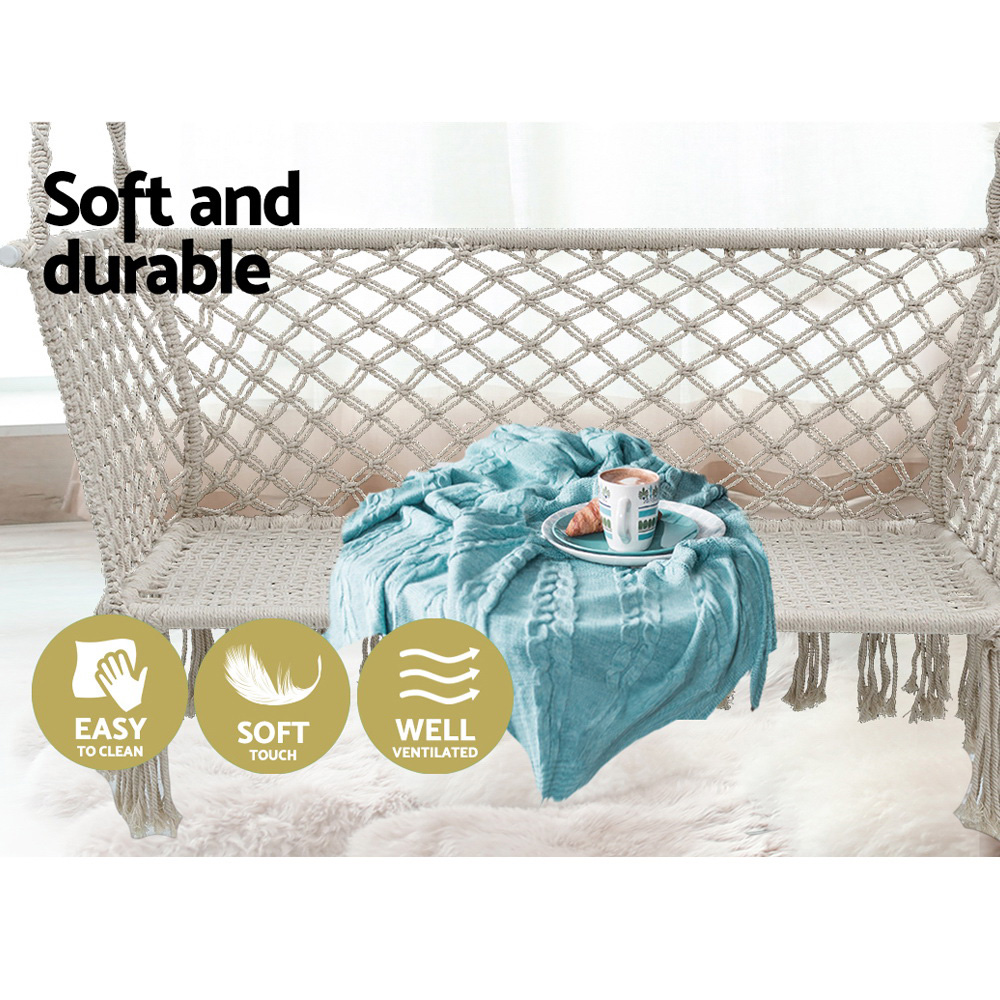Gardeon Cream 2-Person Hammock Chair with Tassels view 4
