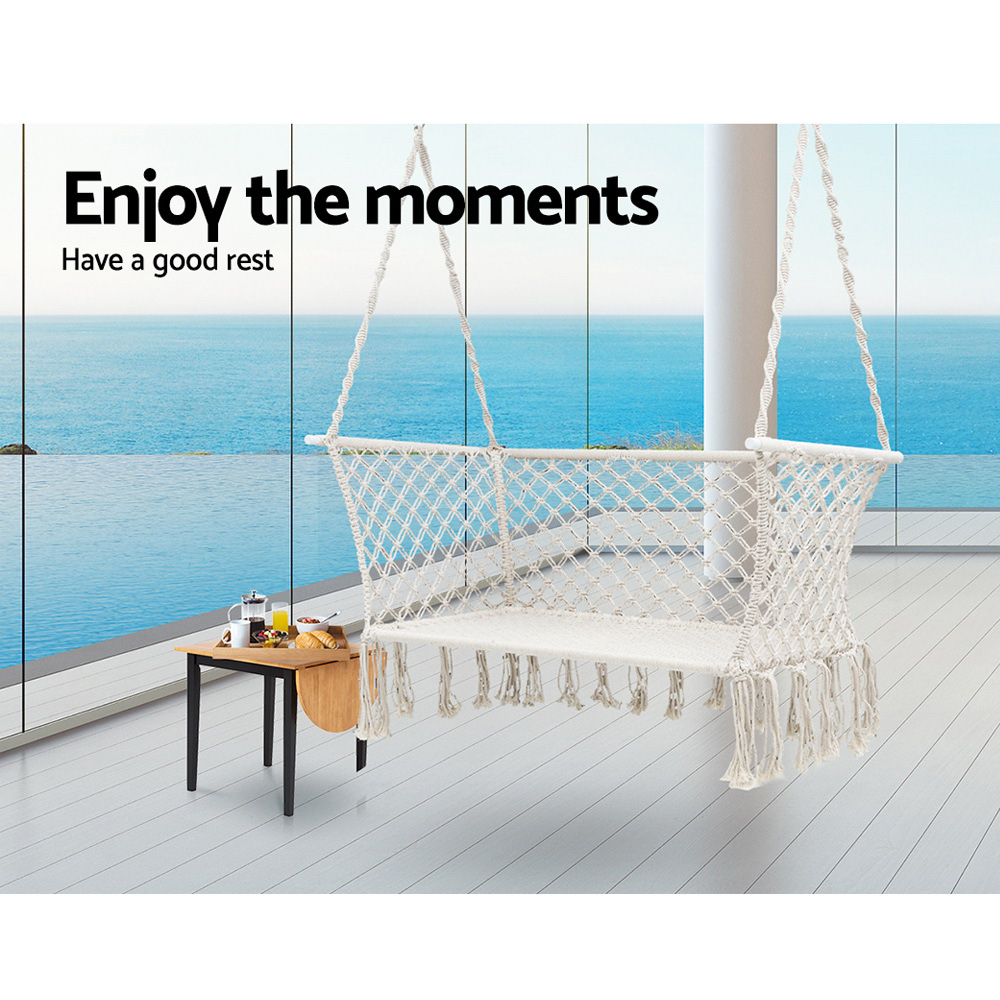 Gardeon Cream 2-Person Hammock Chair with Tassels view 5
