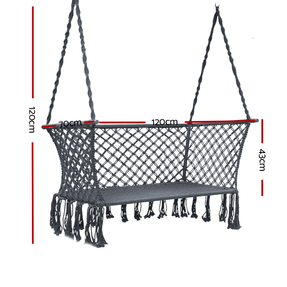Gardeon Grey 2-Person Hammock Chair with Tassels view 2