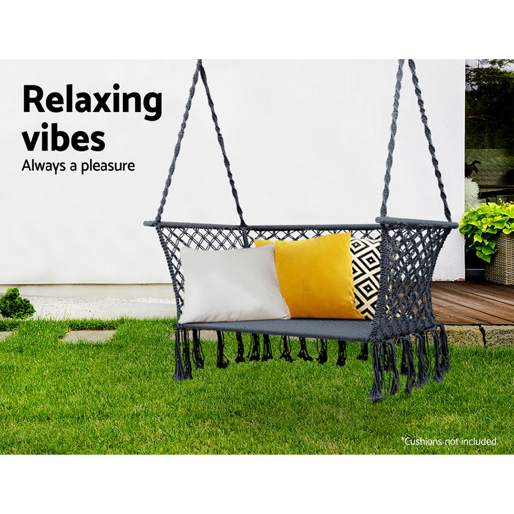 Gardeon Grey 2-Person Hammock Chair with Tassels view 3
